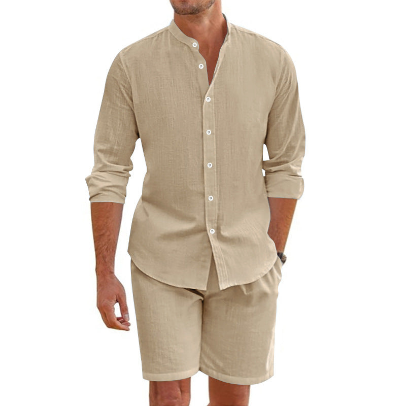 Men's Summer Beach Shirt Suit - Adult Short Sleeve Top & Drawstring Shorts
