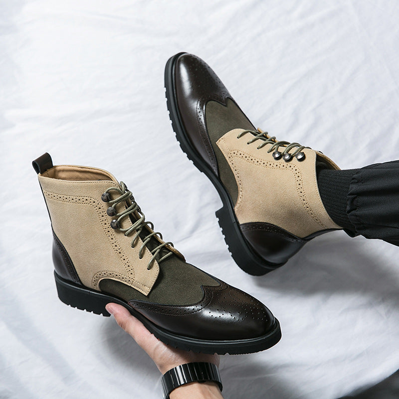 New Motorcycle Leather Boots Men's Fashion Plus Size Lace Up Denim
