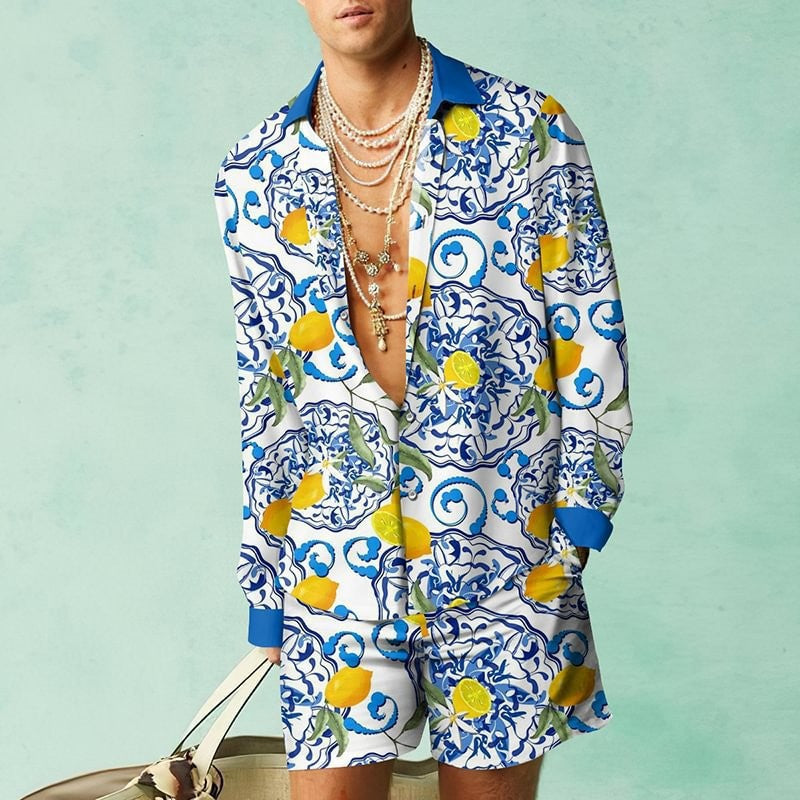 Men's 3D Digital Printing Casual Suit - Short Sleeve Shirt & Shorts Set