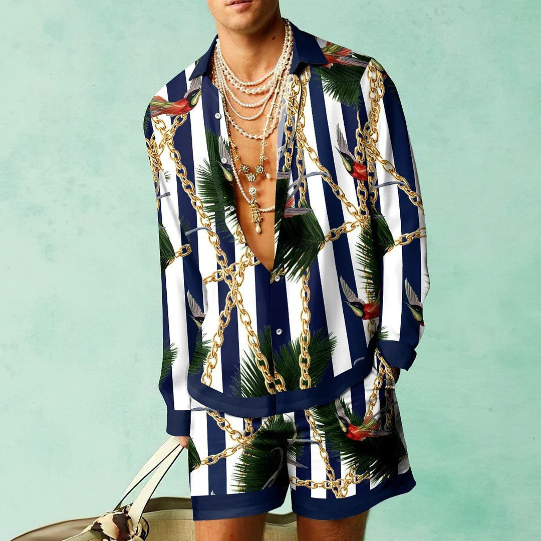 Men's 3D Digital Printing Casual Suit - Short Sleeve Shirt & Shorts Set