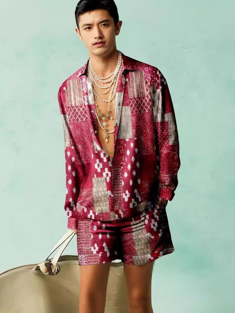 Men's 3D Digital Printing Casual Suit - Short Sleeve Shirt & Shorts Set
