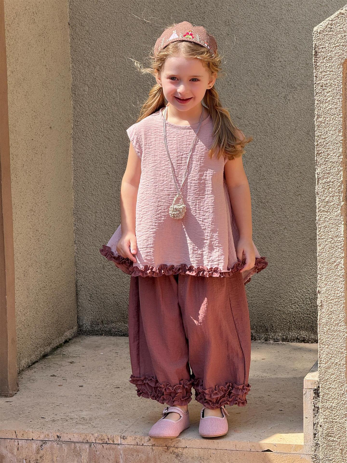 Summer New Girls' Suit Sleeveless Vest Backless Pants Contrast Color Two-piece Set