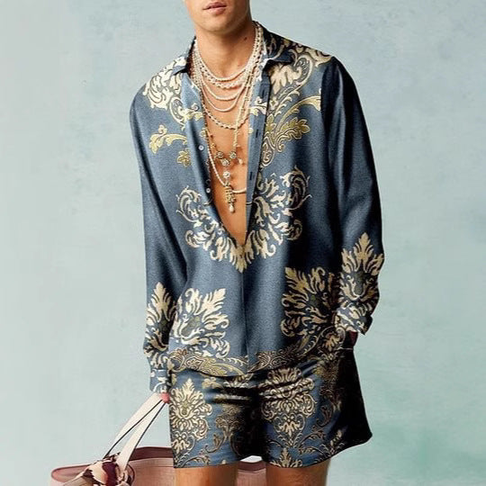 Men's 3D Digital Printing Casual Suit - Short Sleeve Shirt & Shorts Set