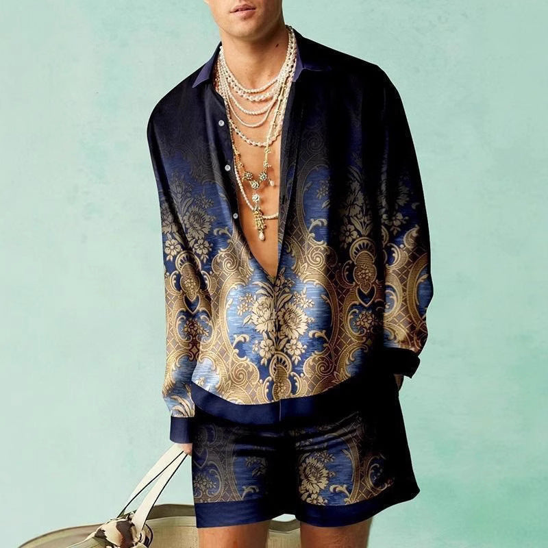Men's 3D Digital Printing Casual Suit - Short Sleeve Shirt & Shorts Set