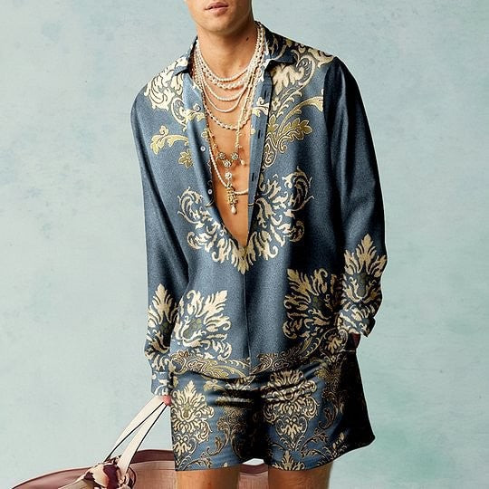 Men's 3D Digital Printing Casual Suit - Short Sleeve Shirt & Shorts Set