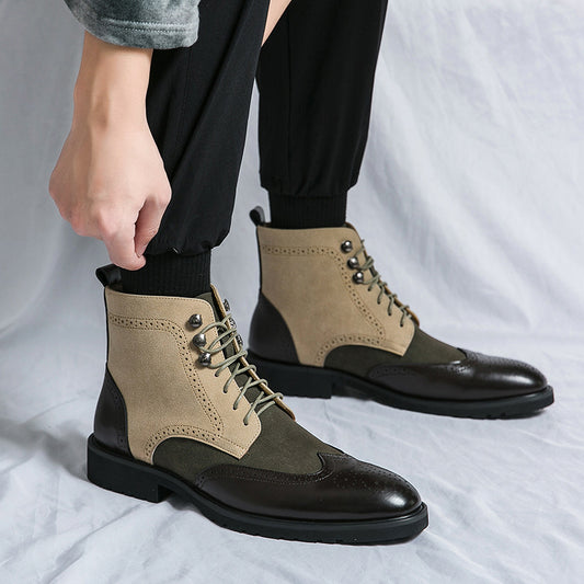 New Motorcycle Leather Boots Men's Fashion Plus Size Lace Up Denim