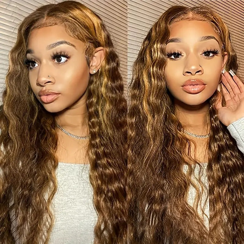 Women's Lace Wig - Highlight Gradient Long Curly Hair with Medium Volume