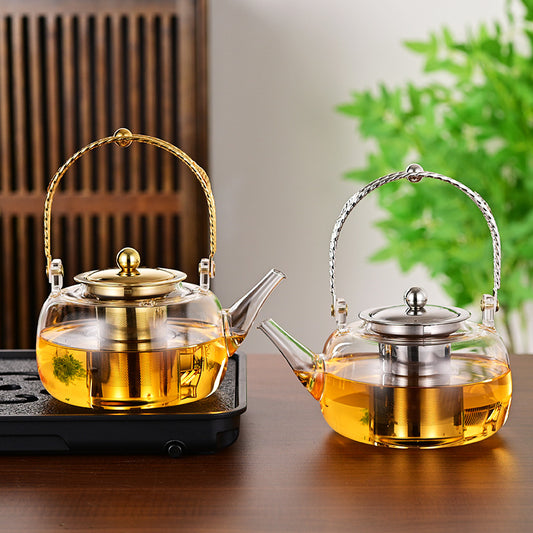 Copper Handles Steel Leakage Borosilicate Household Filter Glass Teapot - 1000ML