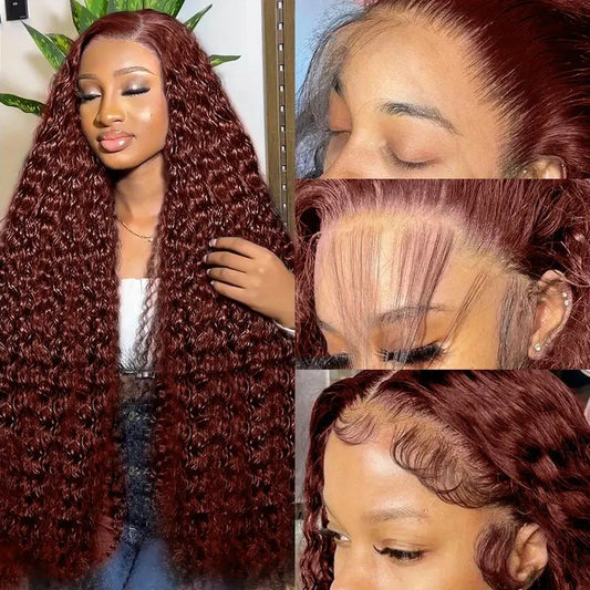 Women's Fashion Front Lace Wine Red Long Curly Wig - 18 Inches Multiple Sizes