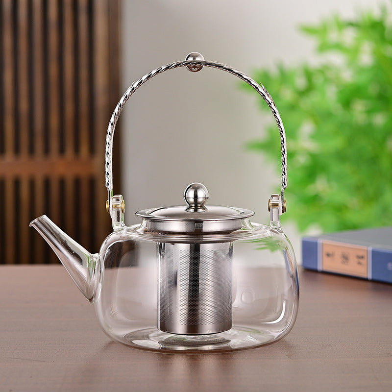 Copper Handles Steel Leakage Borosilicate Household Filter Glass Teapot - 1000ML