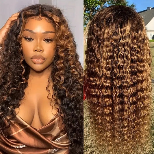 Women's Lace Wig - Highlight Gradient Long Curly Hair with Medium Volume