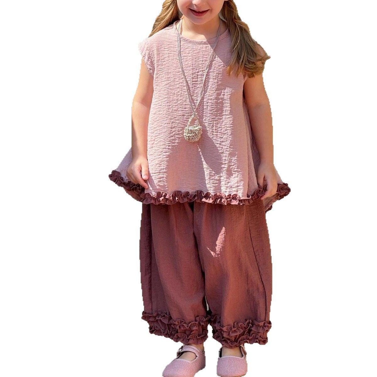 Summer New Girls' Suit Sleeveless Vest Backless Pants Contrast Color Two-piece Set