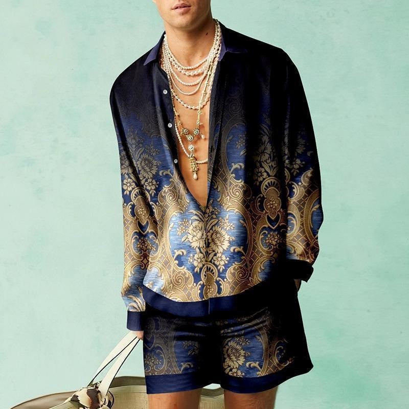 Men's 3D Digital Printing Casual Suit - Short Sleeve Shirt & Shorts Set