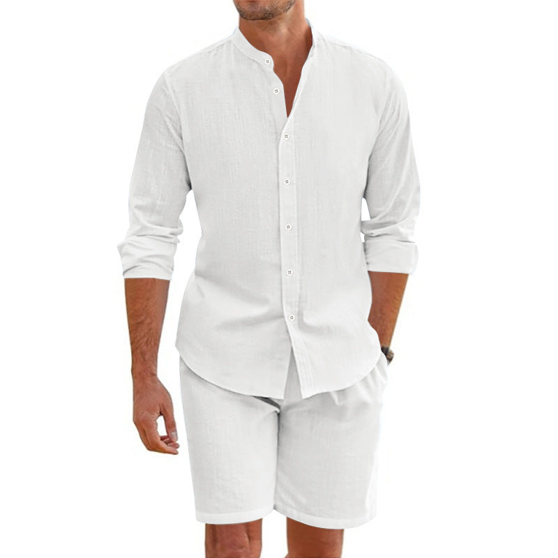 Men's Summer Beach Shirt Suit - Adult Short Sleeve Top & Drawstring Shorts