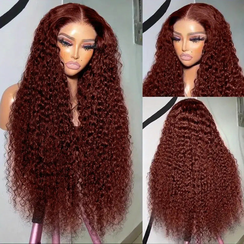 Women's Fashion Front Lace Wine Red Long Curly Wig - 18 Inches Multiple Sizes