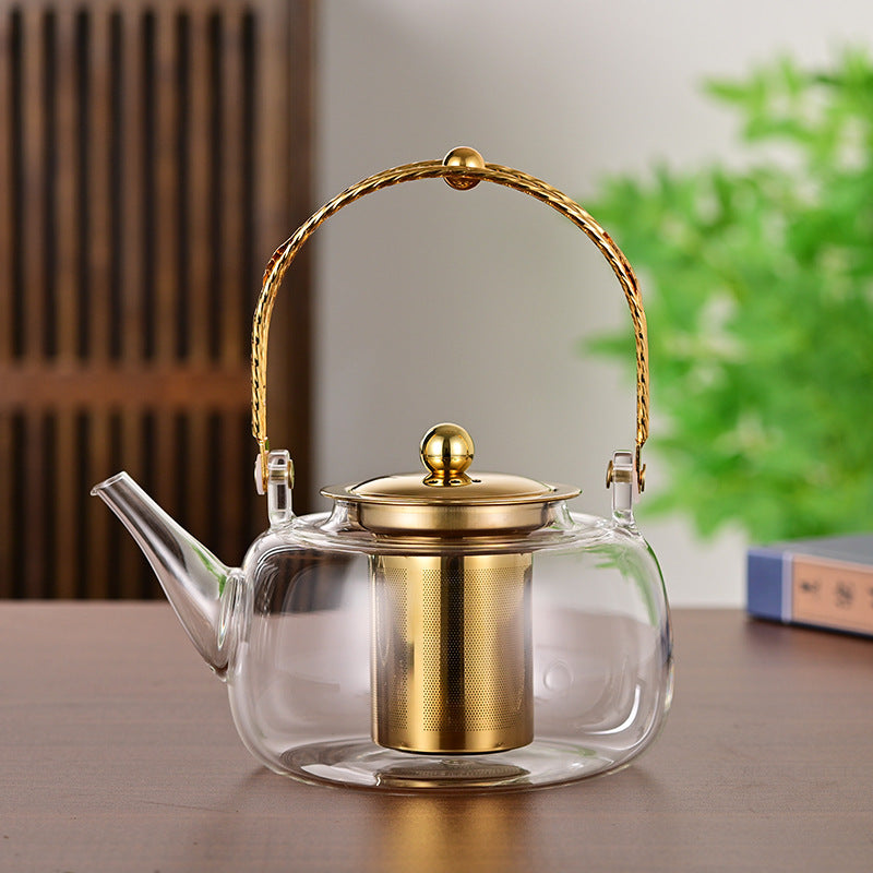 Copper Handles Steel Leakage Borosilicate Household Filter Glass Teapot - 1000ML