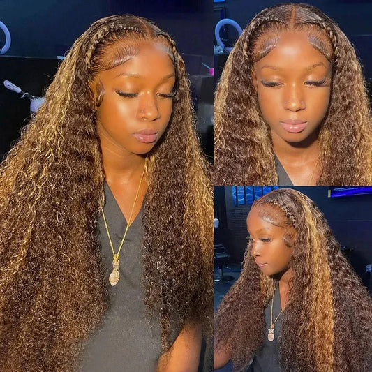 Three views of a woman with styled hair, wearing a gray top.