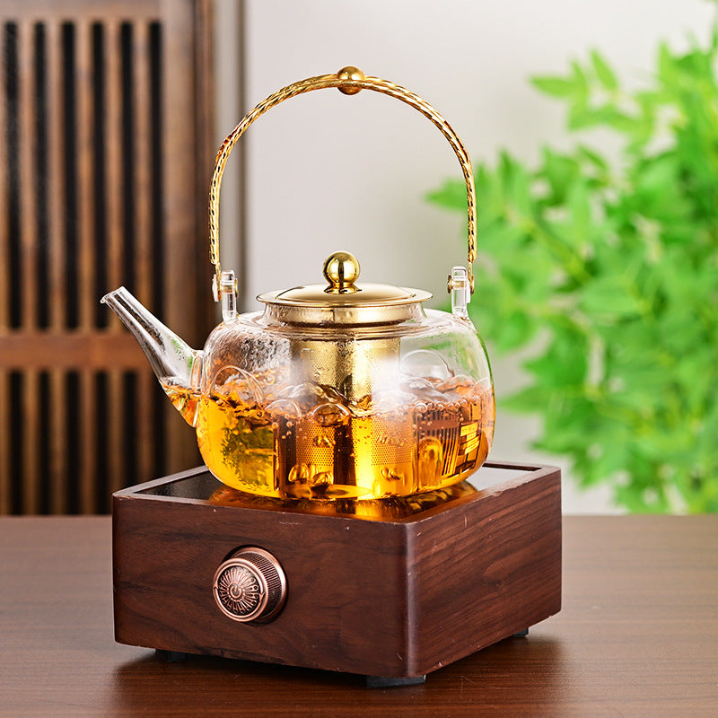 Copper Handles Steel Leakage Borosilicate Household Filter Glass Teapot - 1000ML