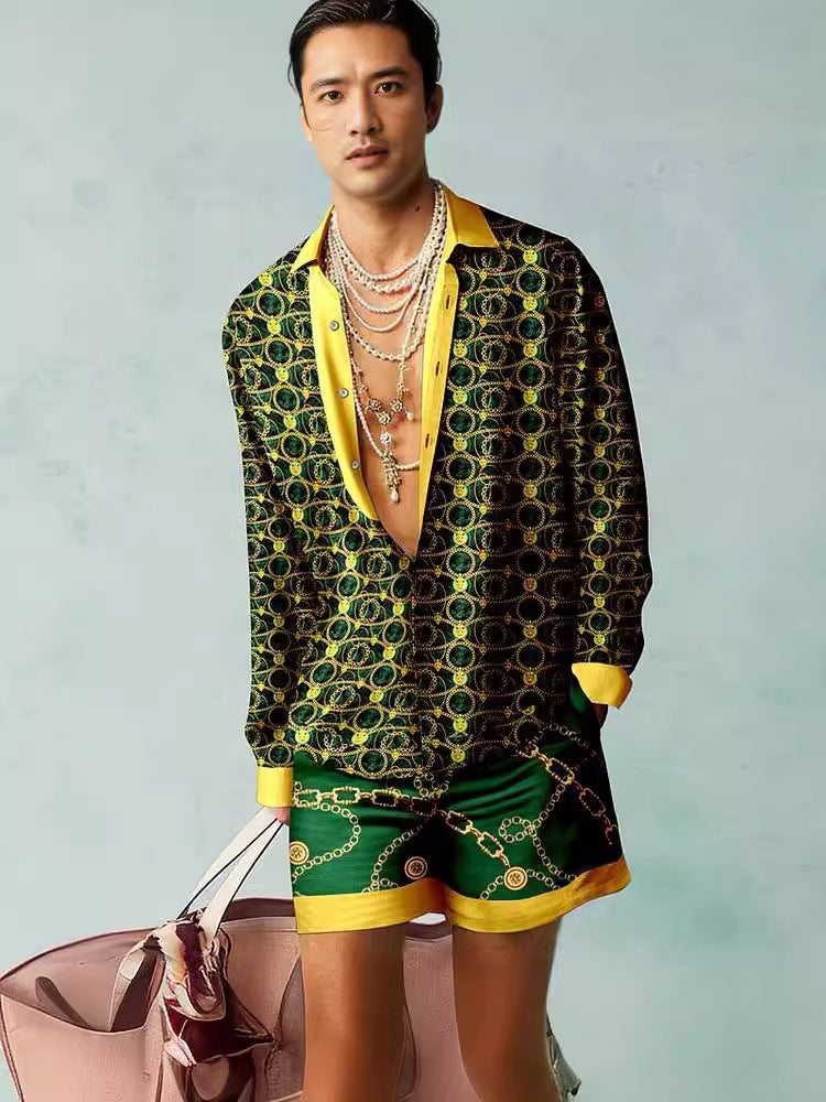 Men's 3D Digital Printing Casual Suit - Short Sleeve Shirt & Shorts Set