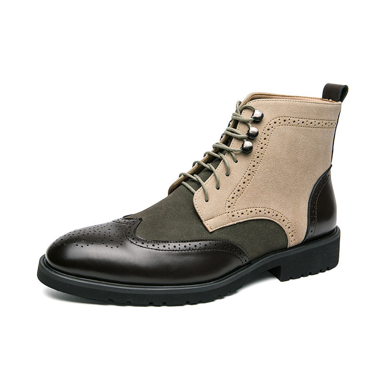 New Motorcycle Leather Boots Men's Fashion Plus Size Lace Up Denim