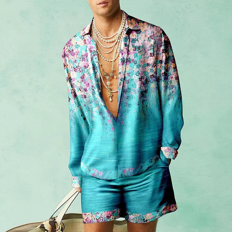 Men's 3D Digital Printing Casual Suit - Short Sleeve Shirt & Shorts Set