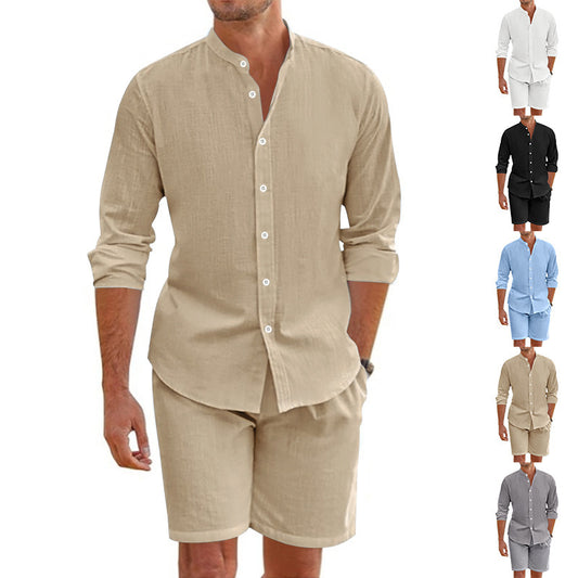 Men's Summer Beach Shirt Suit - Adult Short Sleeve Top & Drawstring Shorts