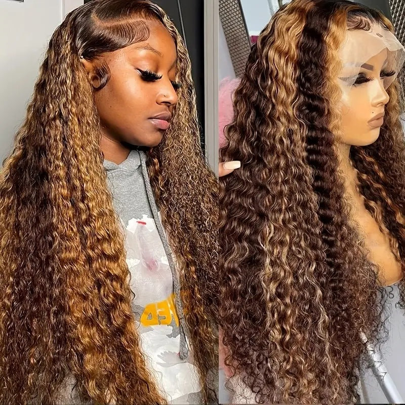Women's Lace Wig - Highlight Gradient Long Curly Hair with Medium Volume