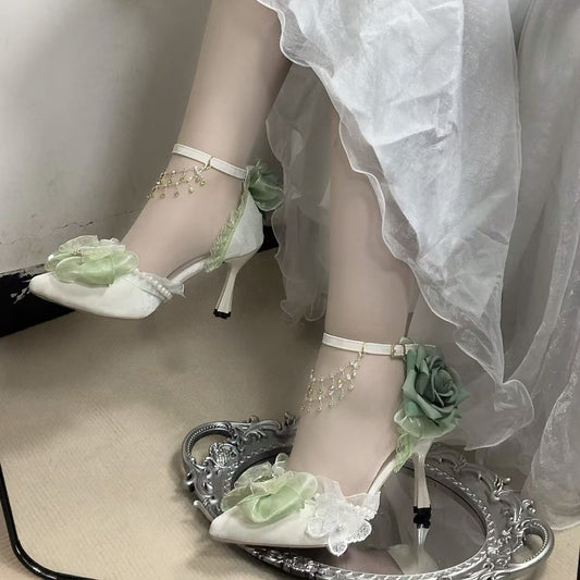 Flower Wedding High Heels Bow Handmade