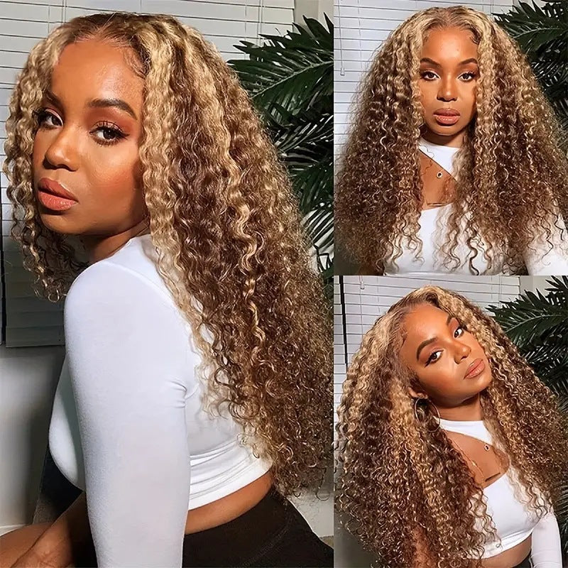 Women's Lace Wig - Highlight Gradient Long Curly Hair with Medium Volume