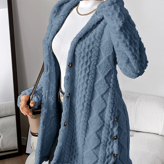 Women's Winter Long Hooded Cardigan Coat - Adult Diamond Plaid Outerwear