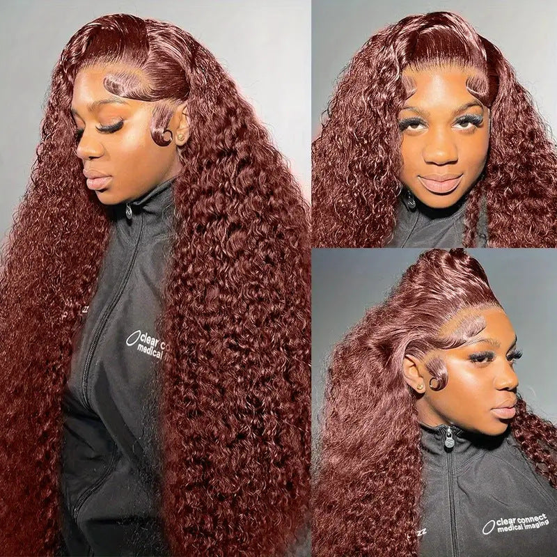 Women's Fashion Front Lace Wine Red Long Curly Wig - 18 Inches Multiple Sizes
