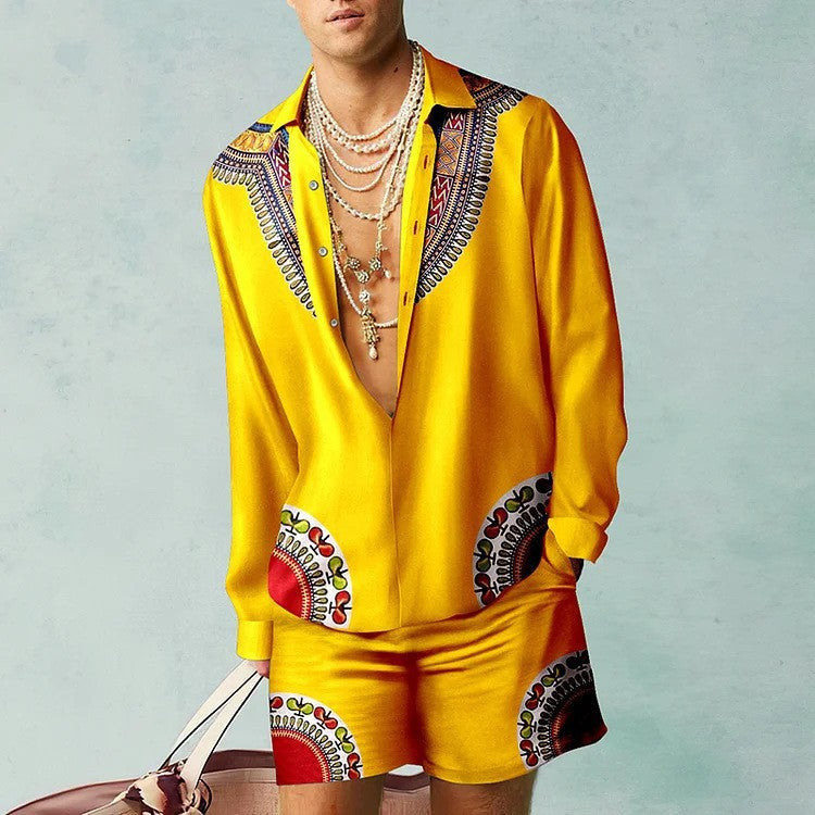 Men's 3D Digital Printing Casual Suit - Short Sleeve Shirt & Shorts Set