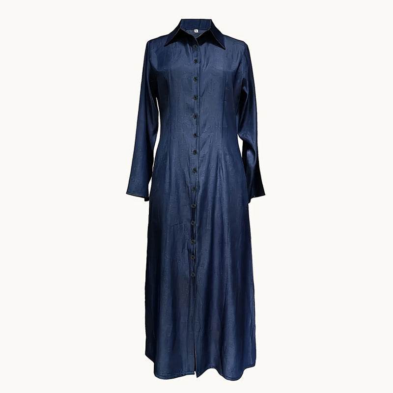 Womens Casual Button Down Denim Maxi Dress Long Sleeve Long Jean Dresses With Pockets - Millivan supplies