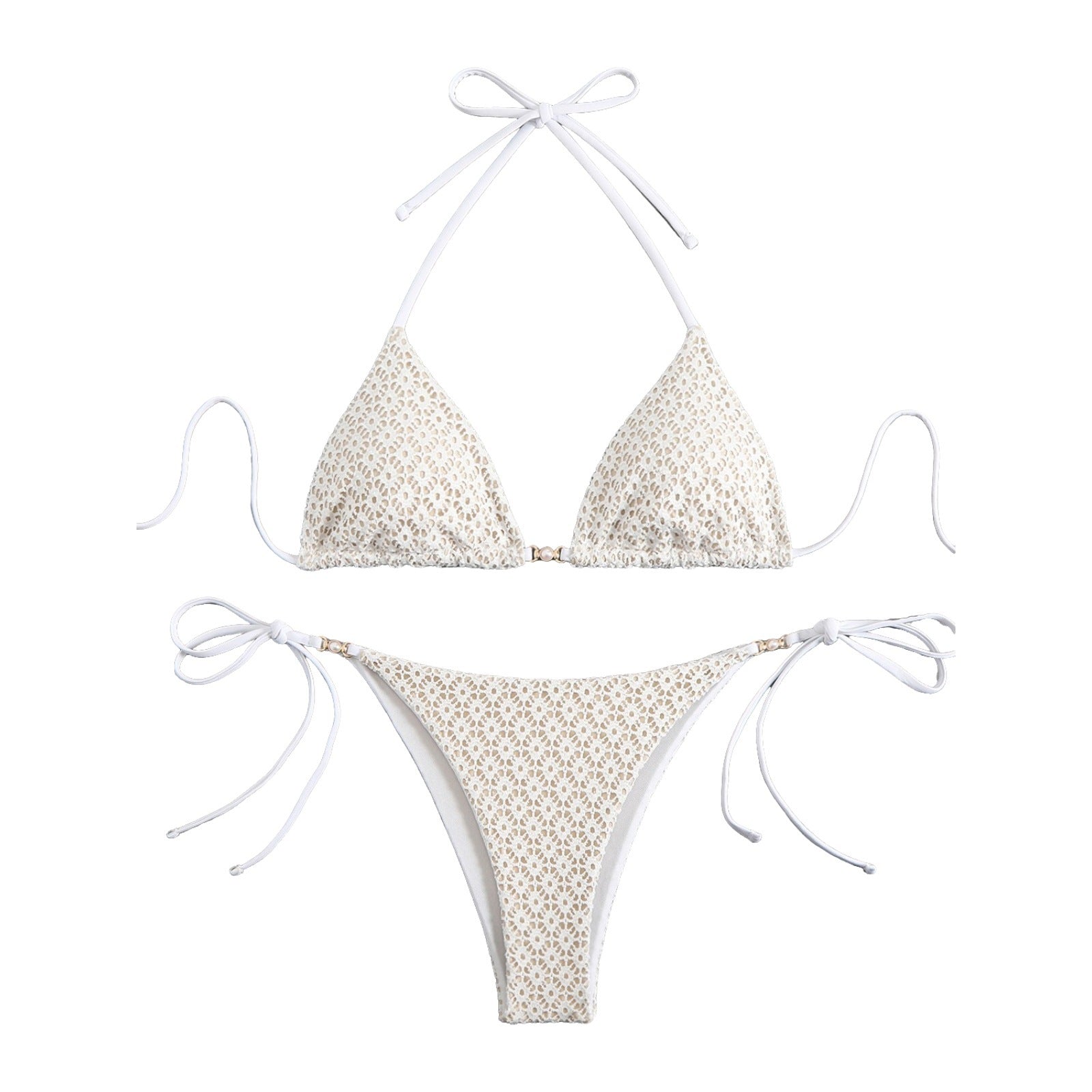 Floral-patterned bikini set on a white background