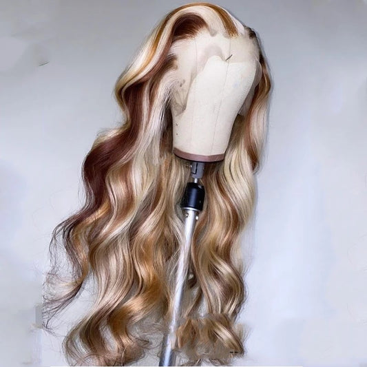 Women's Brown Blonde Colored Human Hair Wig - Beauty Pre-Plucked Lace Multiple Lengths