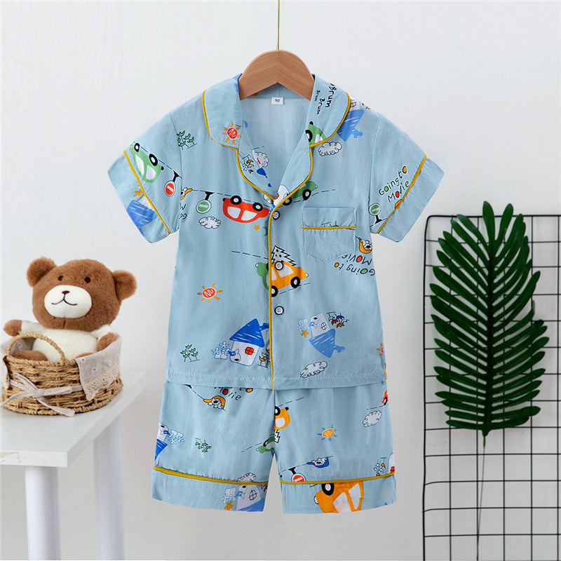 Boys And Girls Faux Silk Cardigan Pajama Short Sleeve Set