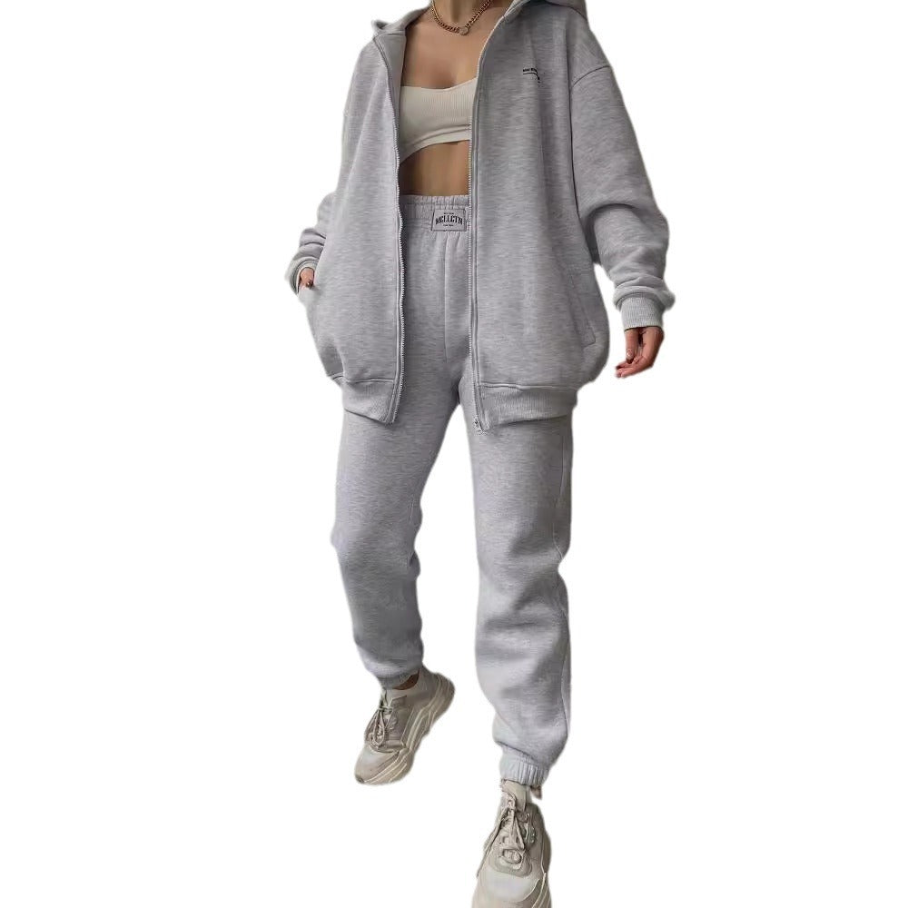 Women's Long Sleeve Fleece Pullover Trousers Fashion Printed Hooded Suits - Cozy Set