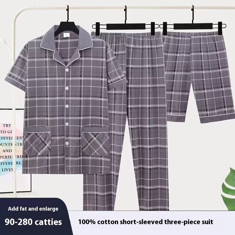 Men's Pajama Three-Piece Suit - Adult Short-Sleeve Sleepwear Set