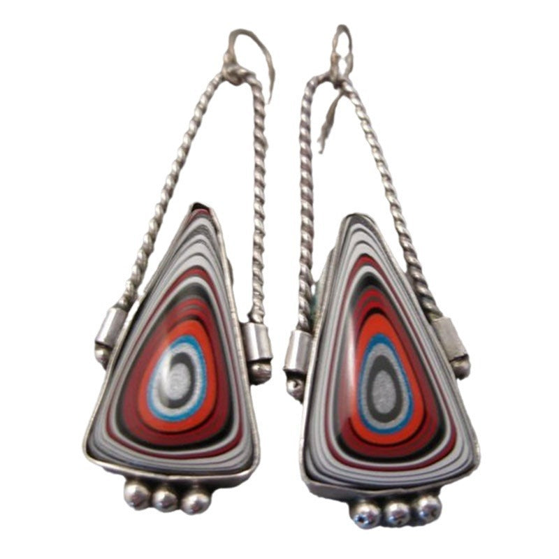 Red Striped Enamel Earrings T Ornament