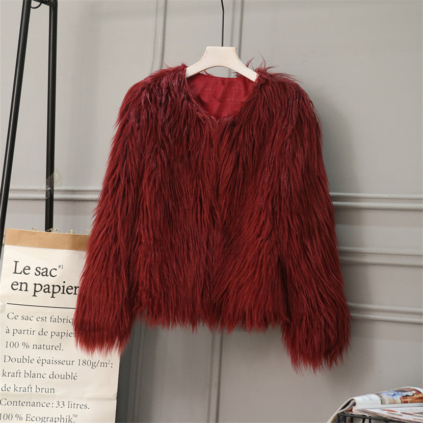 Women's Short Long Sleeve Plus Size Fur Coat - Adult Winter Outerwear
