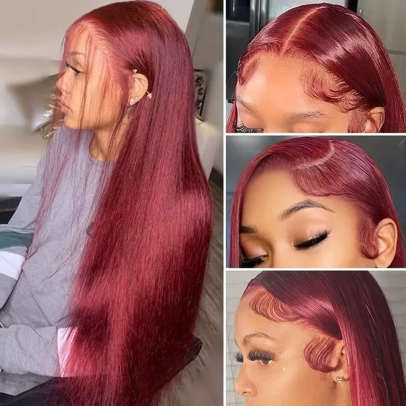 Women's Wine Red Straight Front Lace Straight Hair Wig - Adult Exotic Style