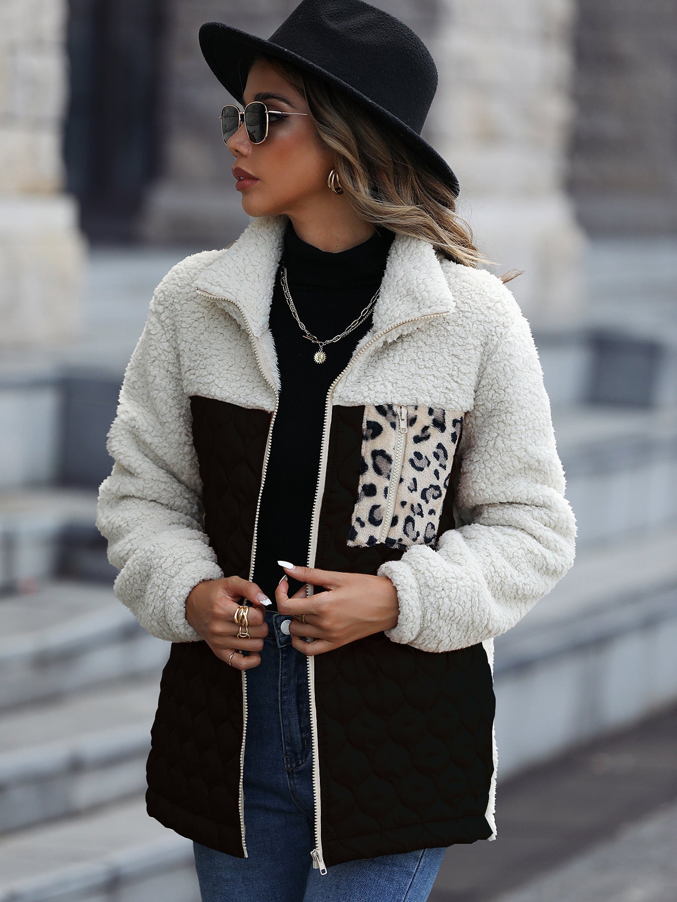 European And American New Casual Plush Women's Loose Round Neck Coat