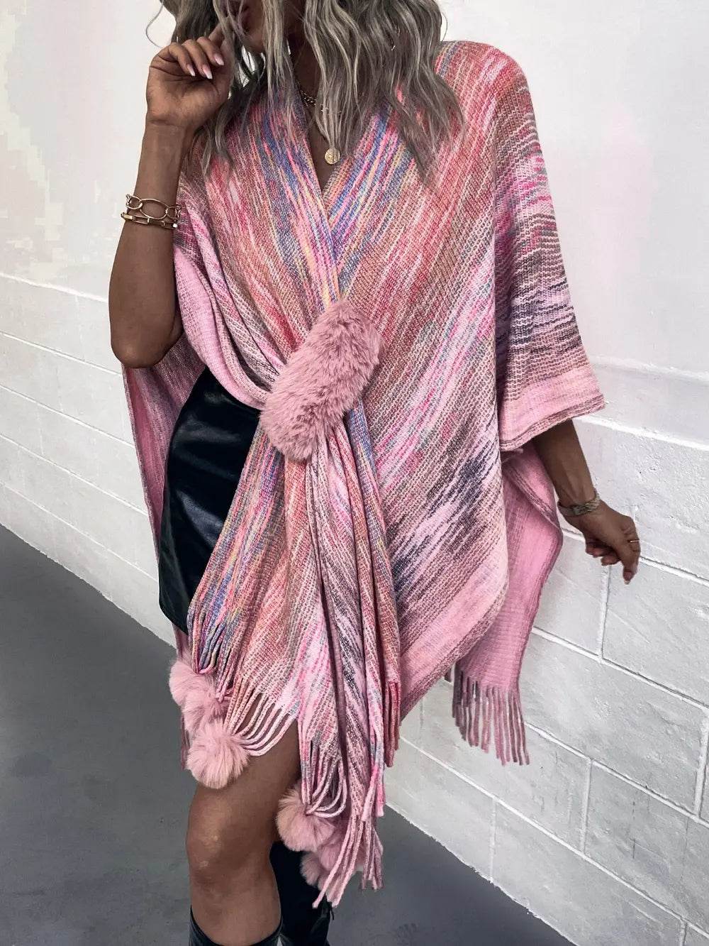 Heathered Fringe Hem Poncho - Millivan supplies