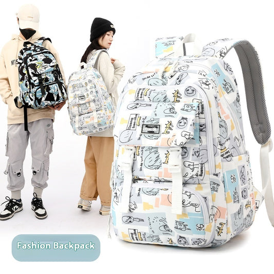 Fashion backpack with cartoon design on a white background