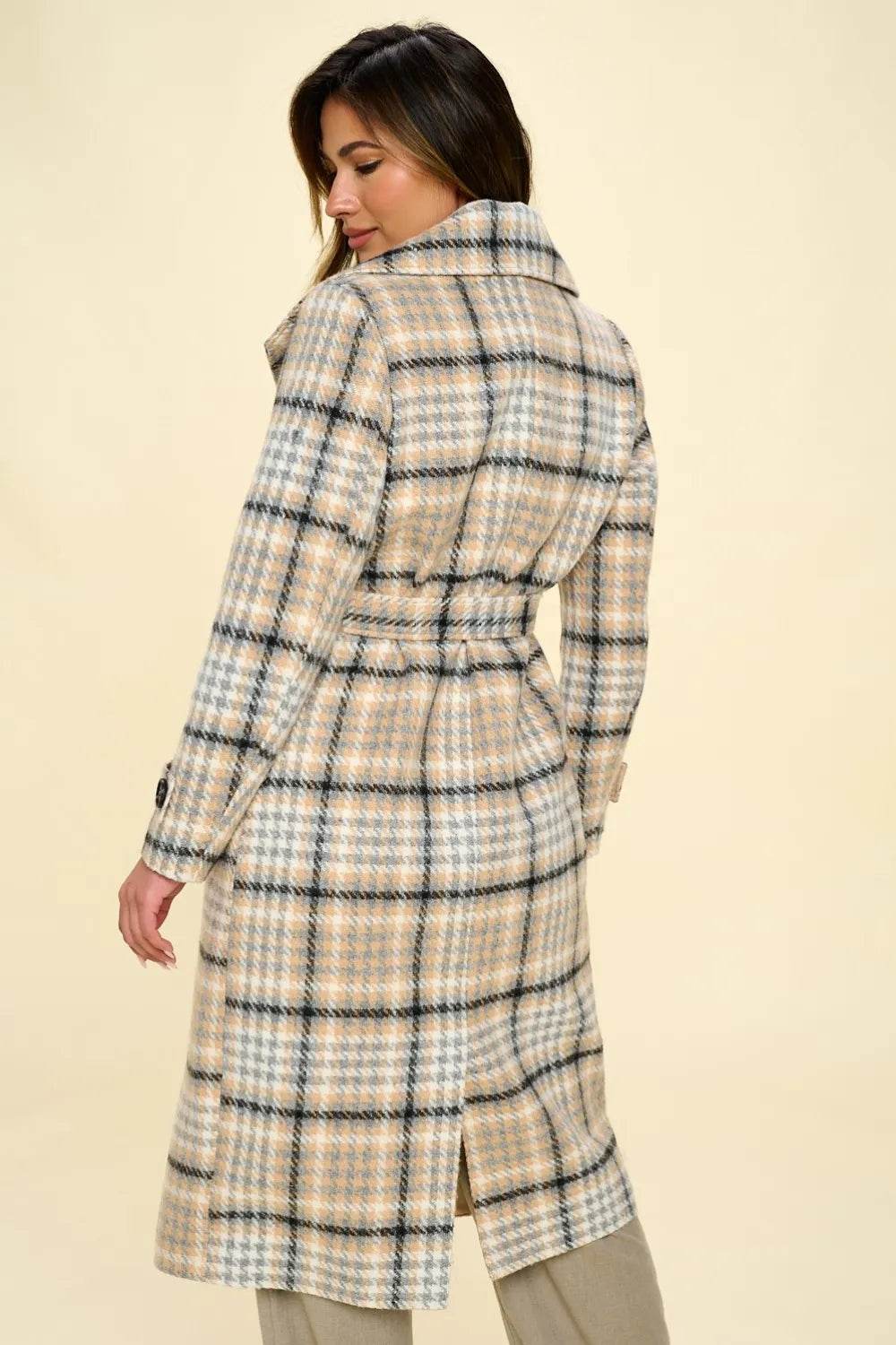 Coalition LA Double-Breasted Plaid Coat with Belt - Millivan supplies