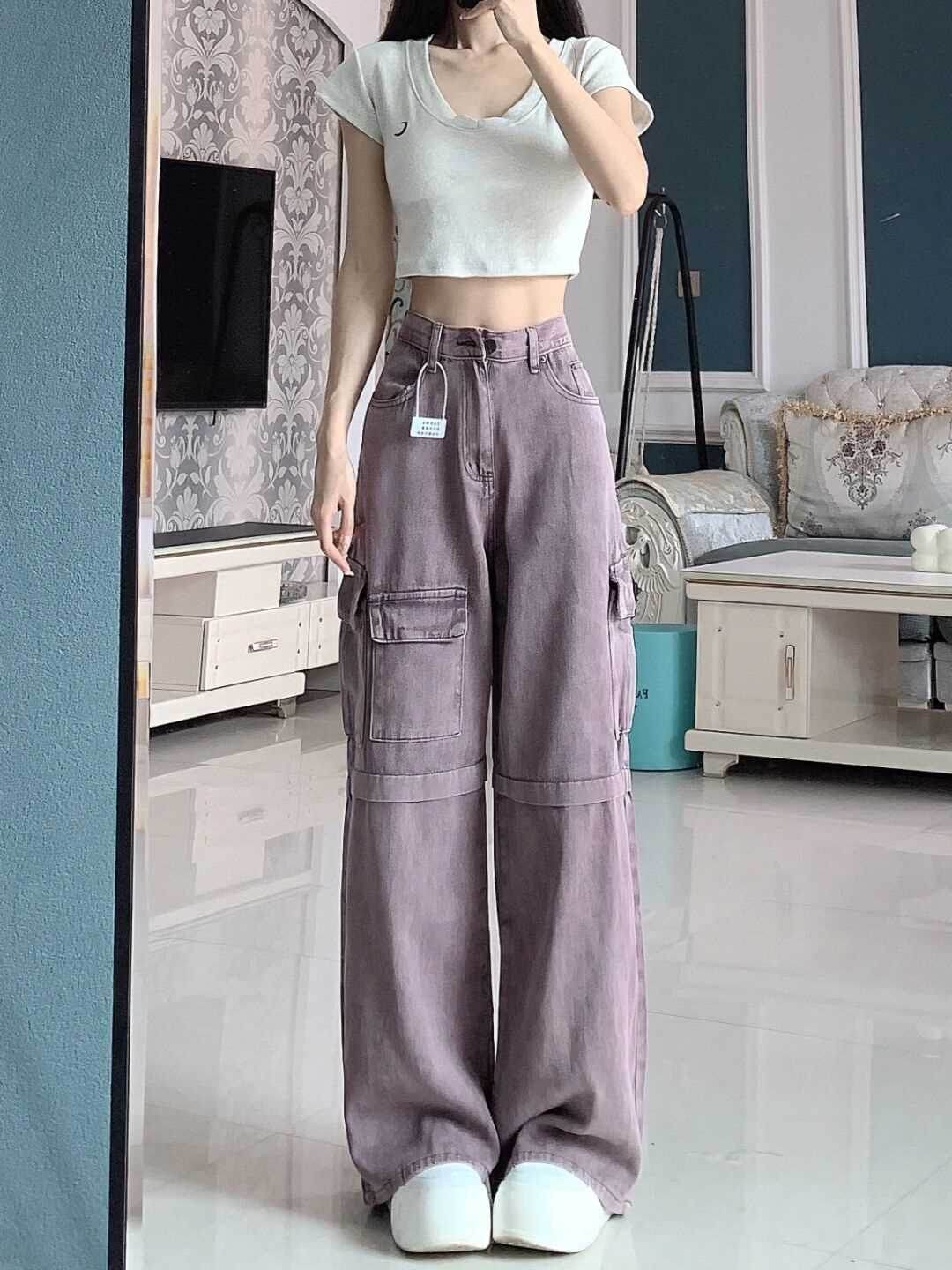 Retro Purple Cargo Jeans Women - Millivan supplies
