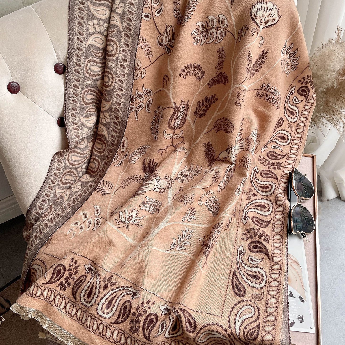 Women's Cashmere-like Neck Warmer Scarf - Adult Office Blanket Camel