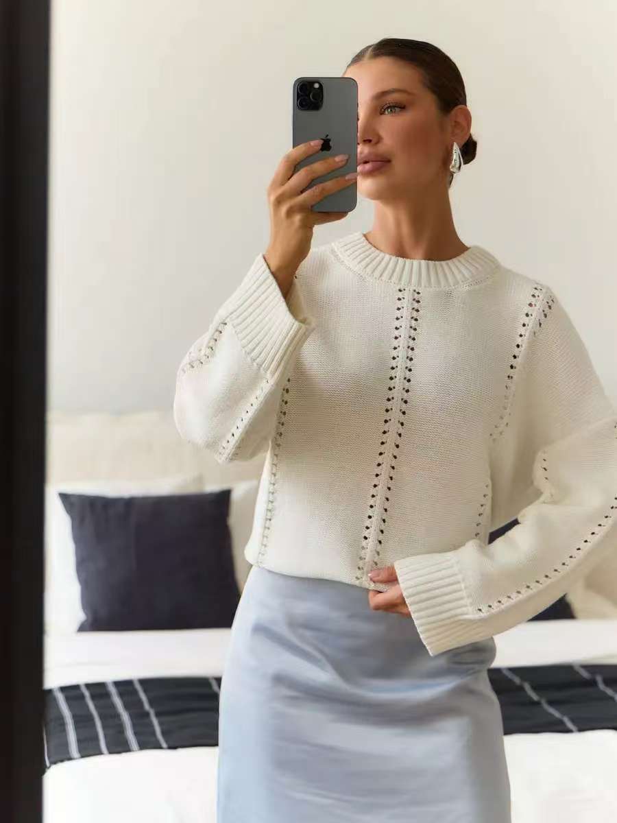 Women's Loose Round Neck Sweater - Adult Idle Style Casual Top