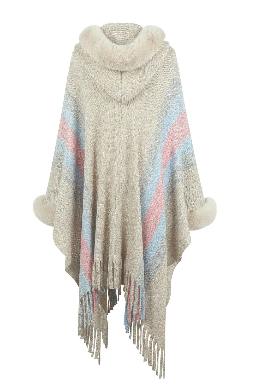 Color Block Fringe Detail Poncho - Millivan supplies
