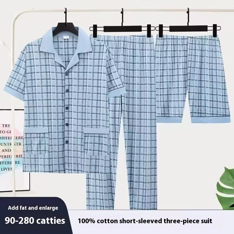 Men's Pajama Three-Piece Suit - Adult Short-Sleeve Sleepwear Set